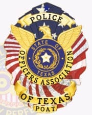 Custom Made Badges Police officers association of Texas gold badge with American flag background Style # 1-A10