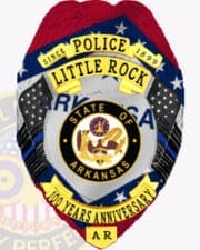 Custom Badge Eagle Top 4-A1, Little Rock Police Badge 100 Years Anniversary with American Flag background Badges Style #4-A1