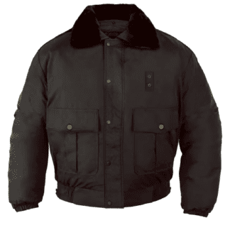 All-Weather-Bomber-Jacket- for security officer: Black jacket with a fur collar