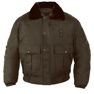 All-Weather-Bomber-Jacket- for security officer: Brown jacket with a fur collar