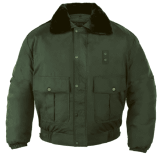 All-Weather-Bomber-Jacket- for security officer: Green jacket with a fur collar