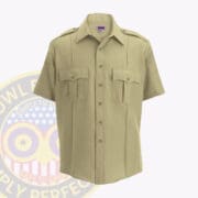 Security Uniform Shirt Short Sleeve: a short sleeved tan shirt with a logo