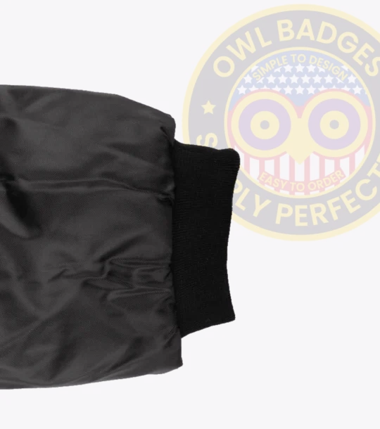 Performance Watch Guard Security Bomber Jacket Owl Badges Logo a black glove with a black sleeve