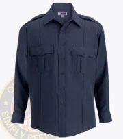 security uniform shirt long sleeve : a long sleeved navy blue shirt with Owl Badges Logo