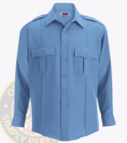 security uniform shirt long sleeve : a long sleeved light blue shirt with Owl Badges Logo