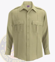 security uniform shirt long sleeve : a long sleeved tan shirt with Owl Badges Logo