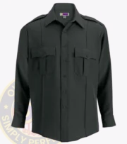 security uniform shirt long sleeve : a long sleeved dark gray blue shirt with Owl Badges Logo