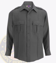 security uniform shirt long sleeve : a long sleeved light gray blue shirt with Owl Badges Logo