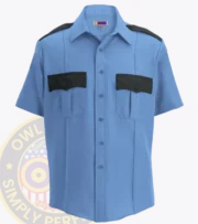 Performance Security Uniform Shirt Short Sleeves Owl13-25 Light Blue Black with Owl Badges Logo Two Tone Colors