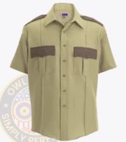 Performance Security Uniform Shirt Short Sleeves Owl13-25 Tan Brown with Owl Badges Logo Two Tone Colors