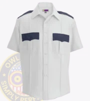 Performance Security Uniform Shirt Short Sleeves Owl13-25 White Navy Blue with Owl Badges Logo Two Tone Colors