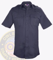 Stretch-Tactical Security Shirts with Owl Badges Logo-Navy Blue a close-up of a shirt