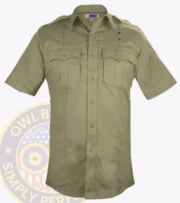 Stretch-Tactical Security Shirts- tan a short sleeved shirt with buttons