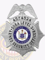 27-SB1SA SORA Level 2 Armed Security Badge Silver Badges