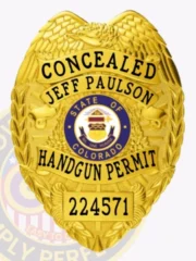 3-C11CCW Buy, Design and Create and order Concealed Carry Weapons Badges, CCW badges, Gun Permit Badges Gold Badges