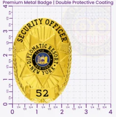 11-D16-2SOB Buy Custom Security Officer Badges And Design, Create, Build and Order Security Badges Gold 3.58 Premium Badges