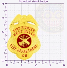 13-B1-2FFB Custom Firefighter Badges and Personalized Fire Department Badges Gold 3.25 Standard