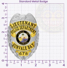 2-C10-2 Custom Badges And Design, Create, Build and Order Custom Badges Personalized Badges Officer Badges Sunvale Bay Police Silver Badges 3.374 Standard