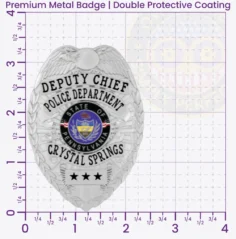 2-C13 Custom Badges And Design, Create, Build and Order Custom Badges Personalized Badges Officer Badges Crystal Springs Police Silver Badges 3.35 Premium