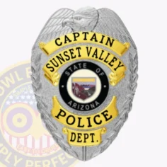 2-c14-2 custom badges and design, create, build and order custom badges personalized badges officer badges sunset valley police silver w gold panels