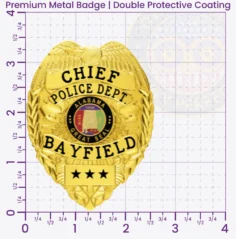 3-C11-2 Custom Badges And Design, Create, Build and Order Custom Badges Personalized Badges Officer Badges Bayfield Police Gold Badges 3.48 Premium