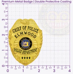 3-E17 Custom Badges And Design, Create, Build and Order Custom Badges Personalized Badges Officer Badges Elmwood Police Gold Badges 3.0625 Premium