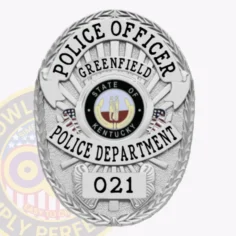 5-d12 custom badges and design, create, build and order custom badges personalized badges officer badges greenfield police silver