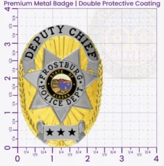 11-D16-2 Custom Badges And Design, Create, Build and Order Custom Badges Personalized Badges Officer Badges Frostburg Police Gold Badges 3.56 Premium