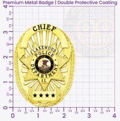 11-D16 Custom Badges And Design, Create, Build and Order Custom Badges Personalized Badges Officer Badges Lakewood Police Gold Badges 3.35 Premium