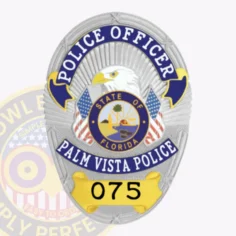 11-d17r custom badges and design, create, build and order custom badges personalized badges officer badges palm vista police silver with blue gold panels