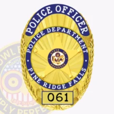 11-d25r custom badges and design, create, build and order custom badges personalized badges officer badges pine ridge falls police gold w blue panels