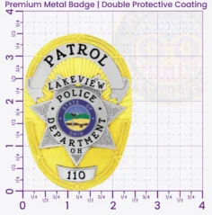 11-E1 Custom Badges And Design, Create, Build and Order Custom Badges Personalized Badges Officer Badges Lakeview Police Gold Badges 3.5 Premium