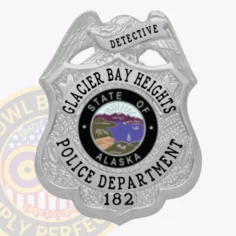 13-b19 custom badges and design, create, build and order custom badges personalized badges officer badges glacier bay heights police silver