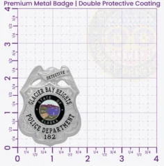 13-B19 Custom Badges And Design, Create, Build and Order Custom Badges Personalized Badges Officer Badges Glacier Bay Heights Police Silver Badges 2.375 Premium