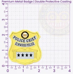 13-F19-7 Custom Badges And Design, Create, Build and Order Custom Badges Personalized Badges Officer Badges Elmwood Police Gold Badges 2.36 Premium