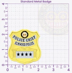 13-F19-7 Custom Badges And Design, Create, Build and Order Custom Badges Personalized Badges Officer Badges Elmwood Police Gold Badges 2.36 Standard