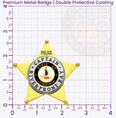 14-H10-2 Custom Badges And Design, Create, Build and Order Custom Badges Personalized Badges Officer Badges Riverfront Bay Police Gold Badges 2.625 Premium