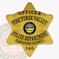 18-p1 custom badges and design, create, build and order custom badges personalized badges officer badges pine forge valley police gold