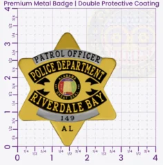 18-P1R Custom Badges And Design, Create, Build and Order Custom Badges Personalized Badges Officer Badges Riverdale Bay Police Gold Badges 3.3125 Premium