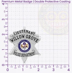 19-F3 Custom Badges And Design, Create, Build and Order Custom Badges Personalized Badges Officer Badges Willow Grove Police Silver Badges 2.5 Premium