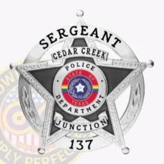 19-h15 custom badges and design, create, build and order custom badges personalized badges officer badges cedar creek junction police silver