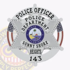 19-H20 Custom Badges And Design, Create, Build and Order Custom Badges Personalized Badges Officer Badges Sunny Shore Heights Police Silver