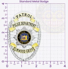 22-A1 Custom Badges And Design, Create, Build and Order Custom Badges Personalized Badges Officer Badges Elmwood Grove Police Silver Badges 3.5 Standard