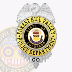 24-a1 custom badges and design, create, build and order custom badges personalized badges officer badges forest hill valley police silver