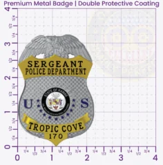 3-G1 Custom Badges And Design, Create, Build and Order Custom Badges Personalized Badges Officer Badges Tropic Cove Police Silver Badges 3.25 Premium