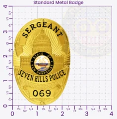 6-D11 Custom Badges And Design, Create, Build and Order Custom Badges Personalized Badges Officer Badges Seven Hills Police Gold Badges 3.58 Standard