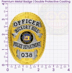 8-D13 Custom Badges And Design, Create, Build and Order Custom Badges Personalized Badges Officer Badges Hickory Hill City Police Gold Badges 3.45 Premium