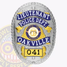 8-d13r custom badges and design, create, build and order custom badges personalized badges officer badges oakville city police silver w blue gold panels